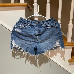 American Eagle Dark Wash Highest Rise Mom Shorts